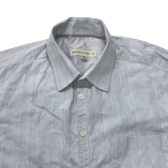 Pronto Uomo Men XL Button Up Shirt Long Sleeve Blue Striped Cotton - Picture 2 of 5